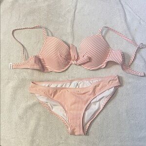 J. Crew Coral and White Striped Bikini